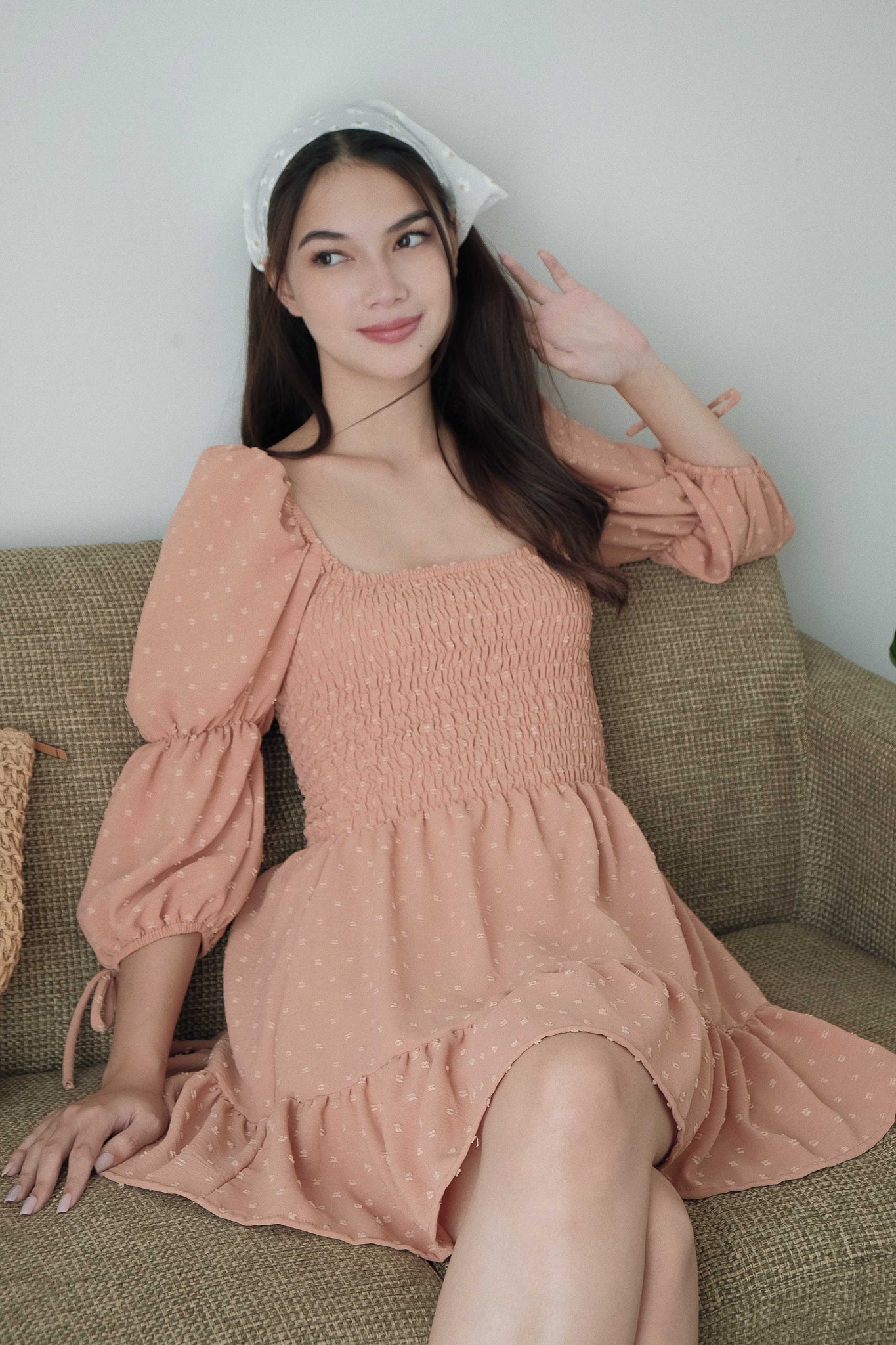 Ella Mini Dress - swiss dotted fawn