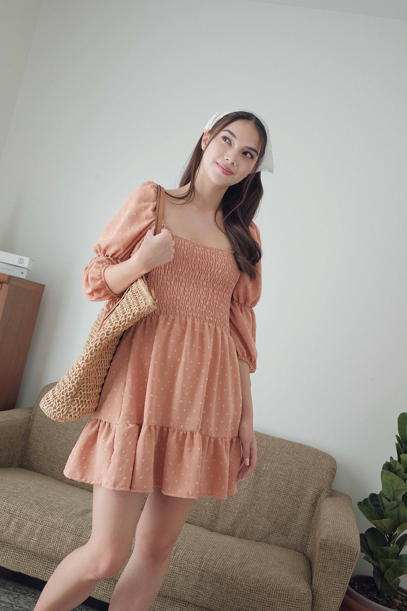 Ella Mini Dress - swiss dotted fawn