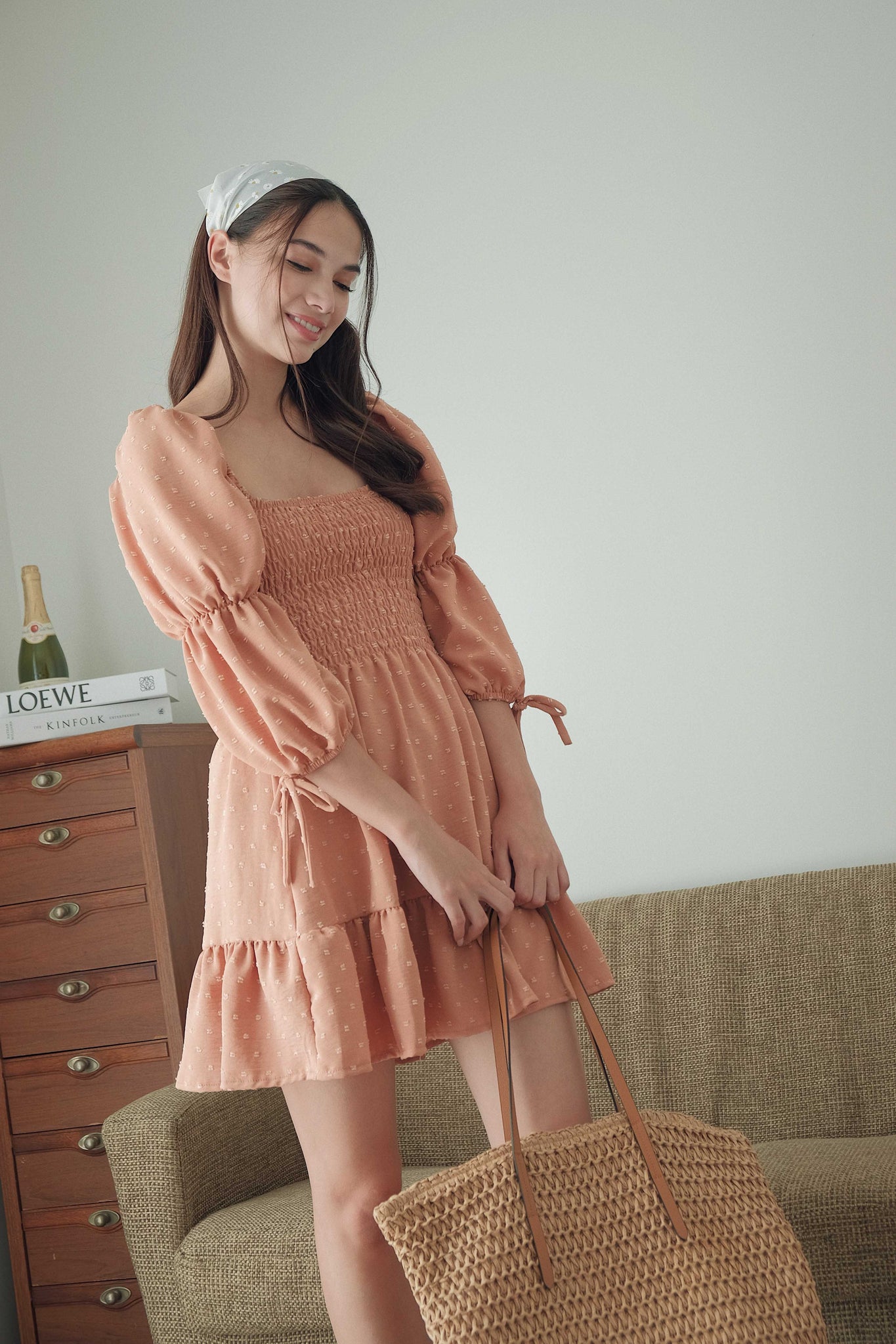 Ella Mini Dress - swiss dotted fawn